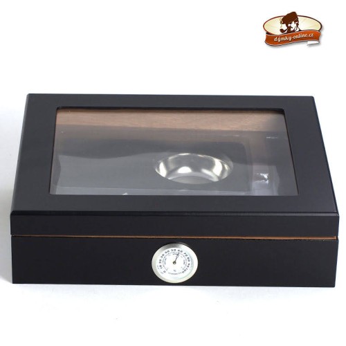 Doutníkový H.R. humidor black glass top/15 +cutt.+ashtray 569181